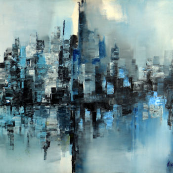 Painting titled "Sleeping Skyline" by Wasantha Ranjan, Original Artwork, Acrylic Mounted on Wood Stretcher frame