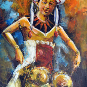 Painting titled "Cultural Beats" by Wasantha Ranjan, Original Artwork, Acrylic Mounted on Wood Stretcher frame