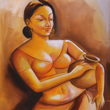 Painting titled "Beauty with Simplic…" by Wasantha Ranjan, Original Artwork, Acrylic Mounted on Wood Stretcher frame