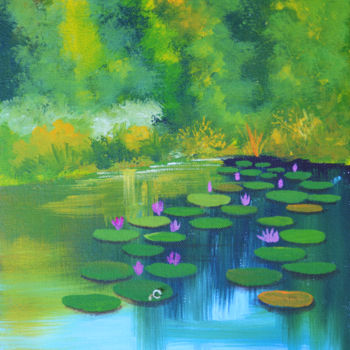 Painting titled "Path on Water" by Wasantha Ranjan, Original Artwork, Acrylic Mounted on Wood Stretcher frame