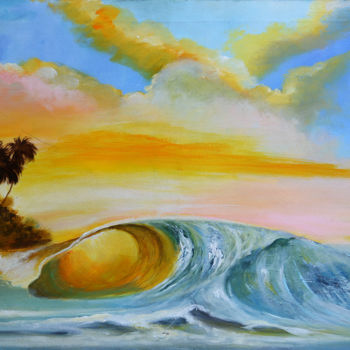 Malarstwo zatytułowany „The Golden Wave” autorstwa Wasantha Ranjan, Oryginalna praca, Akryl Zamontowany na Drewniana rama no…