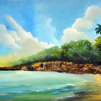 Painting titled "Tropical Bay" by Wasantha Ranjan, Original Artwork, Acrylic Mounted on Wood Stretcher frame