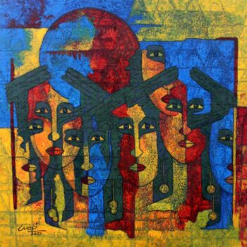 Painting titled "Faces (Different Mo…" by Wasi Haider, Original Artwork, Acrylic