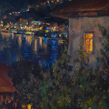 Painting titled "Night city lights" by Vasiliy Nesterov, Original Artwork, Oil