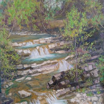 Картина под названием "Waterfall" - Vasiliy Nesterov, Подлинное произведение искусства, Масло Установлен на Деревянная рама…