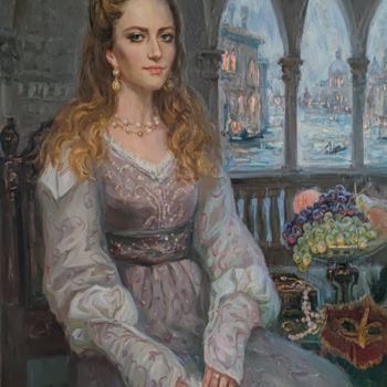 Painting titled "Девушка из Венеции" by Vasiliy Nesterov, Original Artwork, Oil