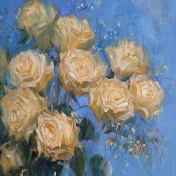 Painting titled "White Rose" by Vasiliy Nesterov, Original Artwork, Oil