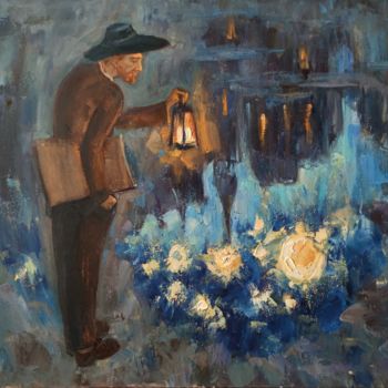 Painting titled "Van Gogh's star" by Vasiliy Nesterov, Original Artwork, Oil Mounted on Wood Stretcher frame