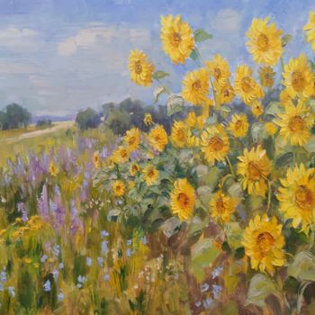 Картина под названием "sunflowers" - Vasiliy Nesterov, Подлинное произведение искусства, Масло Установлен на Деревянная рама…
