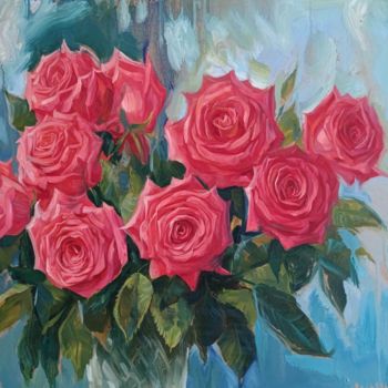 Malerei mit dem Titel "Red roses Painting" von Vasiliy Nesterov, Original-Kunstwerk, Öl