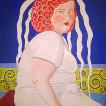 Painting titled "La mariée ronde" by Wass Laouir, Original Artwork, Pastel