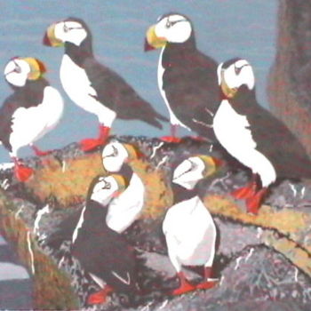 Drawing titled "puffins" by Rick Fuller, Original Artwork, Other