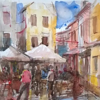 Painting titled "Marketplace somewhe…" by Watercolorist Lorand Sipos, Original Artwork, Watercolor