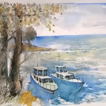 Painting titled "See shore." by Watercolorist Lorand Sipos, Original Artwork, Watercolor