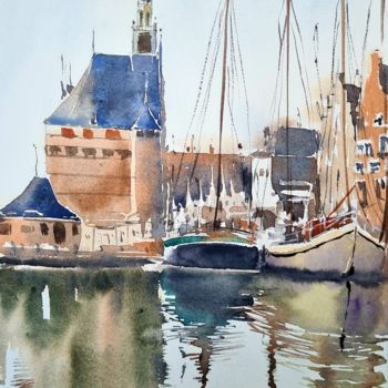 Pittura intitolato "Dutch water vessels…" da Watervrush, Opera d'arte originale, Acquarello