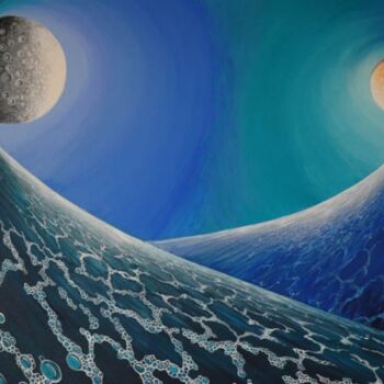 Painting titled "moons and emocean" by Wayne French, Original Artwork, Oil