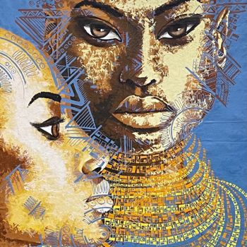 Malerei mit dem Titel "African Tribal woman" von Wazzan Sa, Original-Kunstwerk, Acryl