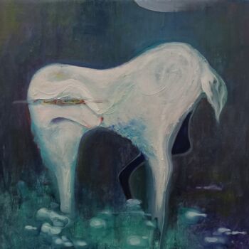 Pintura intitulada "A goat" por Wednesday Ho, Obras de arte originais, Óleo