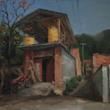 Painting titled "Persimmon Village" by Wei Jia, Original Artwork, Oil
