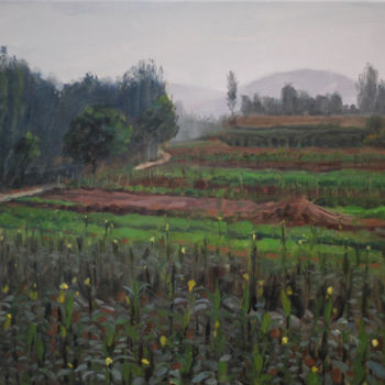 Painting titled "Fields of Corn" by Wei Jia, Original Artwork, Oil