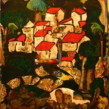 Aufbau mit dem Titel "Village" von Lucienne Weill, Original-Kunstwerk