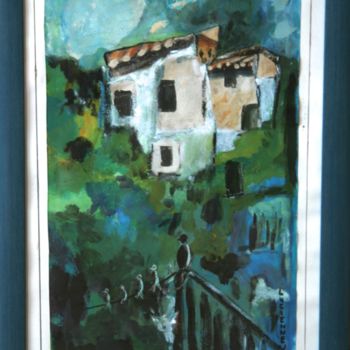 Painting titled "Vue De Mon Village…" by Lucienne Weill, Original Artwork, Acrylic