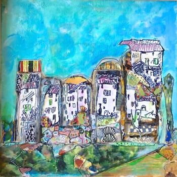 Painting titled "Village Cinq Maisons" by Lucienne Weill, Original Artwork