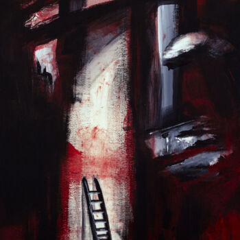 Painting titled "Echelle rouge" by Welter Arnaud, Original Artwork, Acrylic Mounted on Wood Panel
