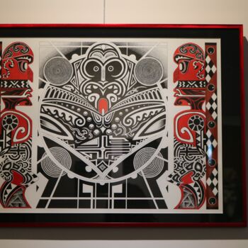 Disegno intitolato "Totems Maori" da Wendy Van Der Zee, Opera d'arte originale, Inchiostro