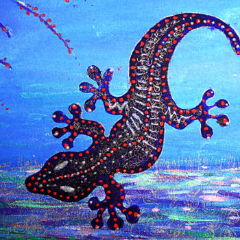 Painting titled "REDREAMING GECKO (d…" by Redreamer, Original Artwork, Oil