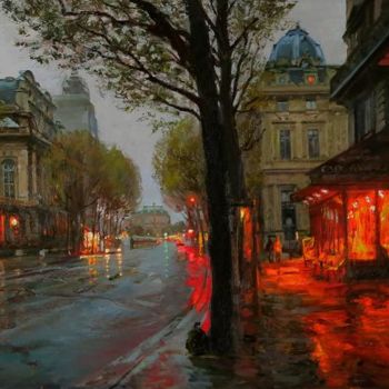 Картина под названием "Дождь,сумерки,Париж" - Юрий Панцырев, Подлинное произведение искусства, Масло