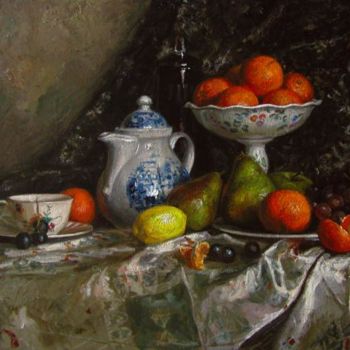 Картина под названием "Натюрморт с апельси…" - Юрий Панцырев, Подлинное произведение искусства, Масло