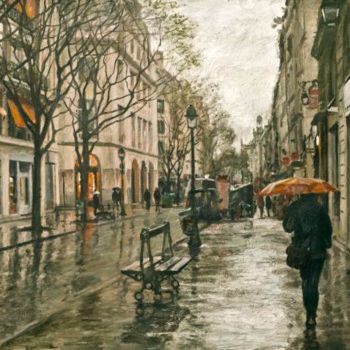 Ζωγραφική με τίτλο "Апрельский дождь в…" από Юрий Панцырев, Αυθεντικά έργα τέχνης, Λάδι
