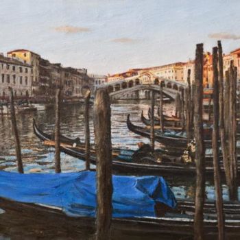 Malarstwo zatytułowany „Венеция.Причал у мо…” autorstwa Юрий Панцырев, Oryginalna praca, Olej