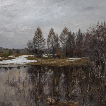 Картина под названием "Апрель.Большая вода" - Юрий Панцырев, Подлинное произведение искусства, Масло