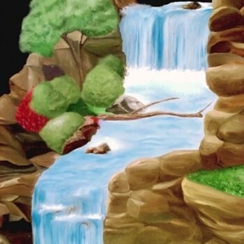 Schilderij getiteld "Cascading Waterfalls" door Weshon Hornsby, Origineel Kunstwerk