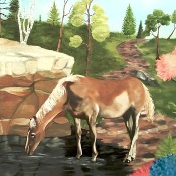 Painting titled "Horse At The Pond" by Weshon Hornsby, Original Artwork