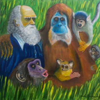 Painting titled "Die Primaten - eine…" by Weralgos, Original Artwork, Oil