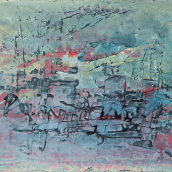 Painting titled "misty harbour" by Werner Schaile, Original Artwork, Oil