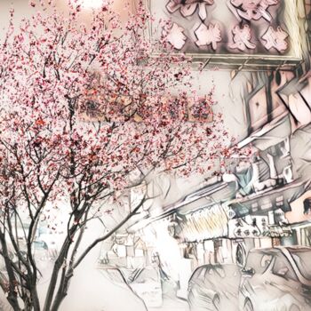 Digital Arts titled "Sakura of Hongkong" by Wesley Duong, Original Artwork, Digital Painting