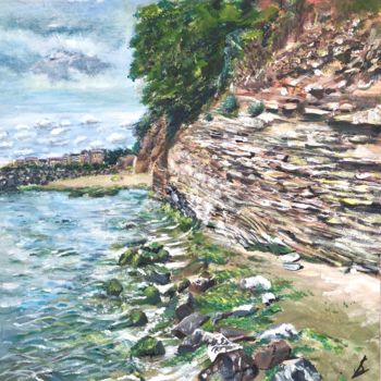 Peinture intitulée "Coastal cliff" par Elizaveta Serdechnikova, Œuvre d'art originale, Acrylique
