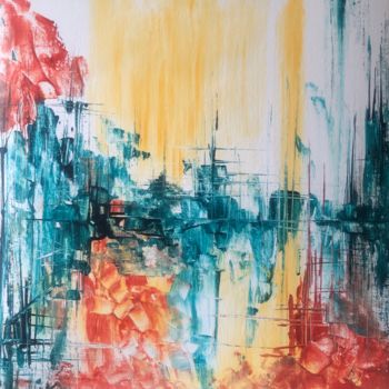 Painting titled "Visible town" by Elizaveta Serdechnikova, Original Artwork, Acrylic