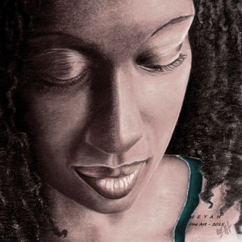 Dessin intitulée "Pensive" par Weyah, Œuvre d'art originale, Pastel