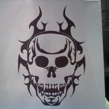 Drawing titled "Tribal Skull" by Val, Original Artwork