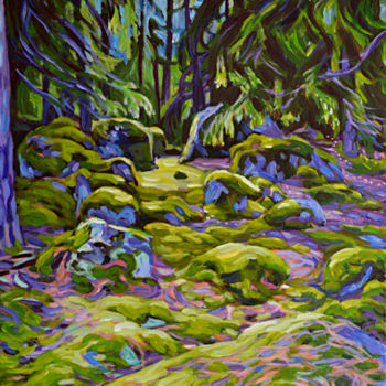 「Forest 3」というタイトルの絵画 Eva Cartyによって, オリジナルのアートワーク, アクリル ウッドストレッチャーフレームにマウント