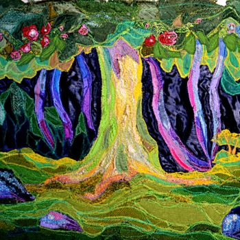 Textilkunst mit dem Titel "Traed graes och ste…" von Eva Carty, Original-Kunstwerk