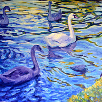 Peinture intitulée "swans 3" par Eva Carty, Œuvre d'art originale, Huile Monté sur Châssis en bois