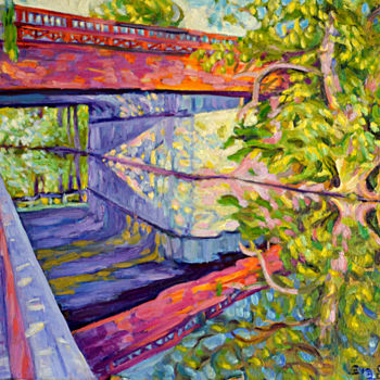 Painting titled "Bridge  7" by Eva Carty, Original Artwork, Oil Mounted on Wood Stretcher frame