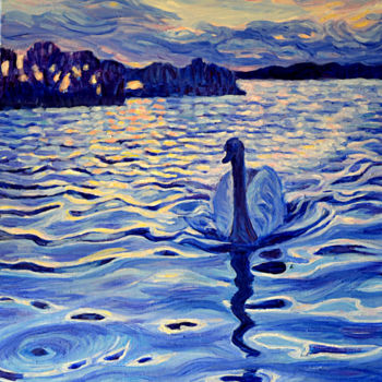 Painting titled "Swan 7" by Eva Carty, Original Artwork, Oil Mounted on Wood Stretcher frame