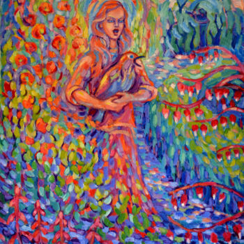 Painting titled "Serenad" by Eva Carty, Original Artwork, Oil Mounted on Wood Stretcher frame